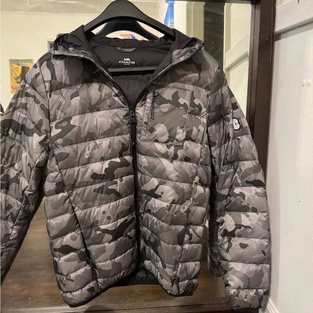 Coach 2993 Down Jacket With Hood Camouflage Pattern Men's Size s